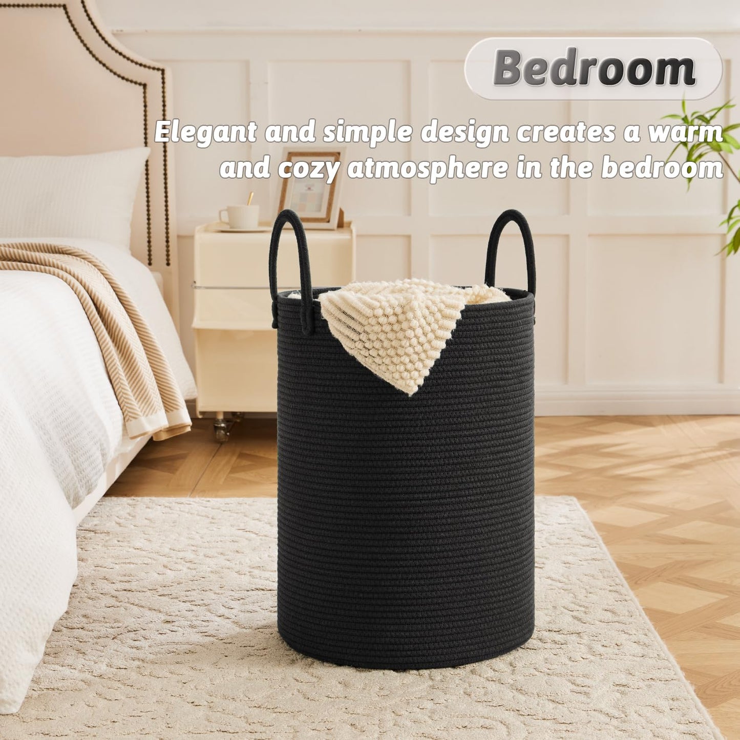 Laundry Basket,Woven Cotton Rope Laundry Hamper,60L for Decor Storage of Dirty Clothes,Toys and Blankets in Bathroom,Baby Room and Living Room