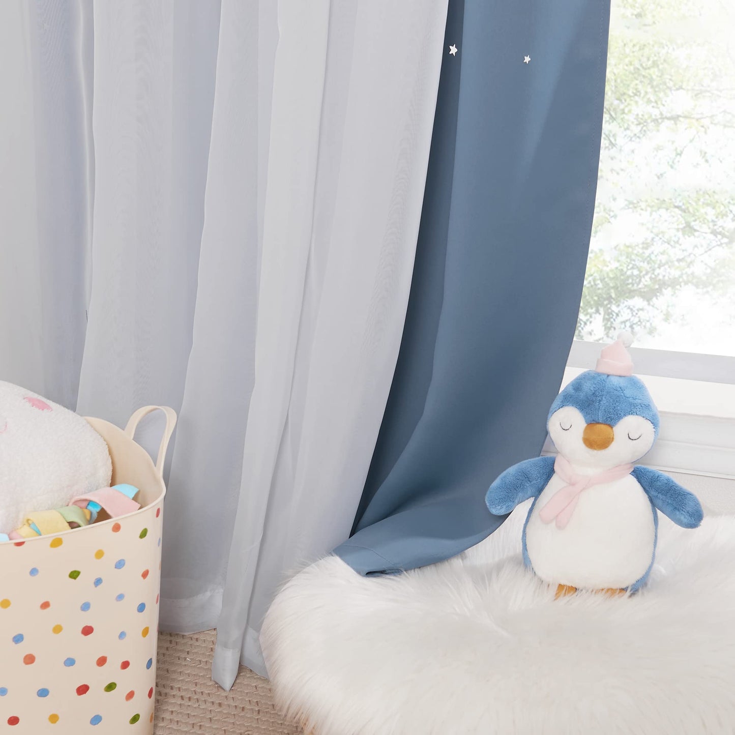 NICETOWN Nursery Curtains for Kids, Farmhouse Blackout Curtain Panels for Bedroom, Double Layer Star Hollow-Out Grommet Aesthetic Living Room Toddler Window Curtains, 2 Pcs, W52 x L84, Biscotti Beige