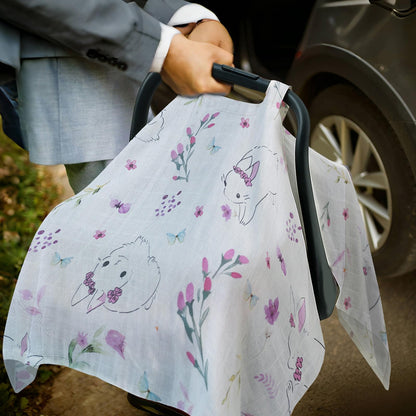 100% Muslin Summer Baby Car Seat Cover, Universal Fit Infant Car Seat Canopy, Breathable & Lightweight Sun, Weather Protection for Boys & Girls