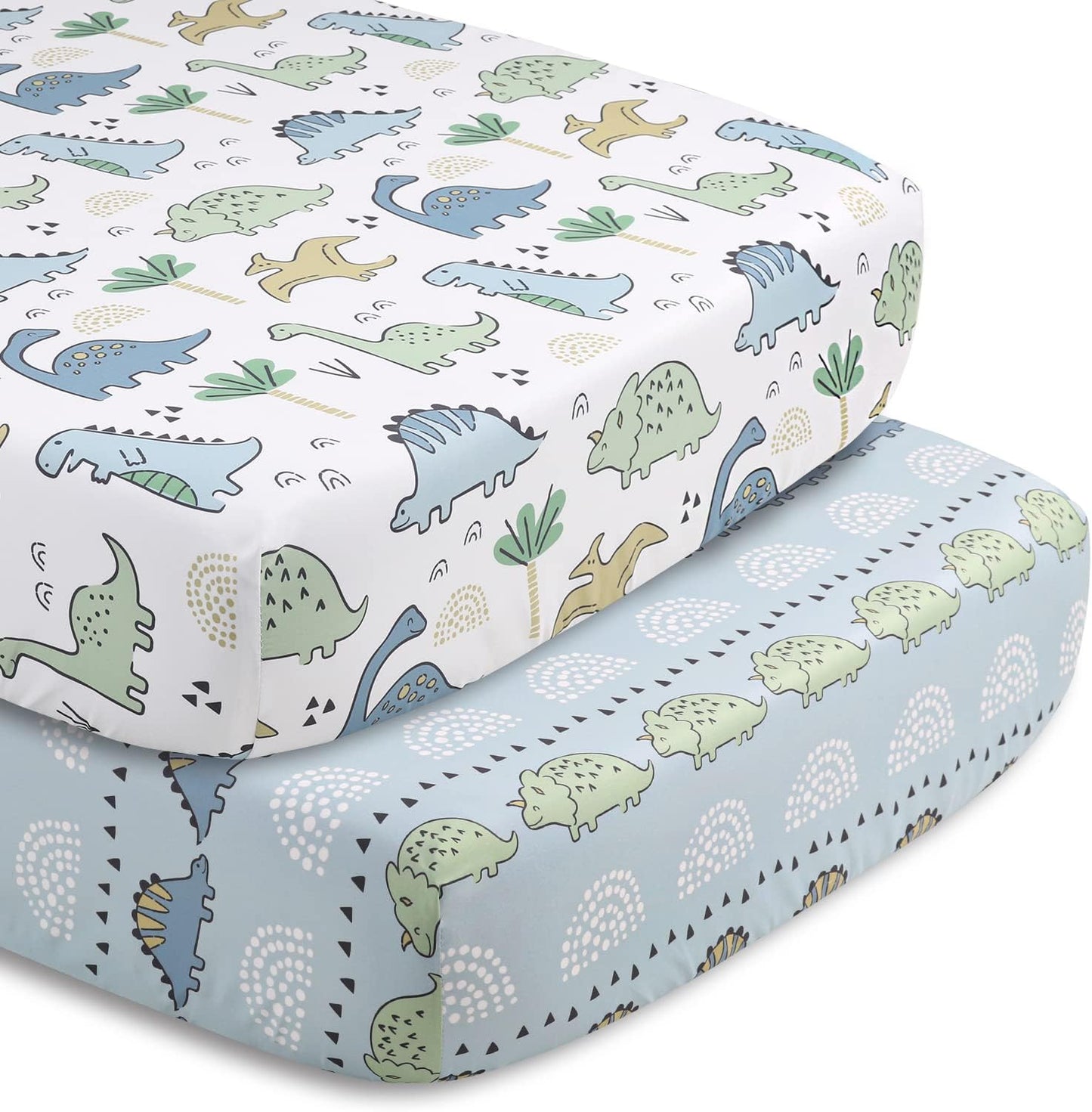 The Peanutshell 5 Piece Baby Crib Bedding Set for Boys - Newborn, Infant & Toddler Nursery Bed Set Decor with Fitted Crib Sheets, Blanket, Dust Ruffle Comforter - Blue Dino