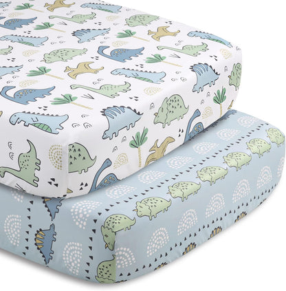 The Peanutshell 5 Piece Baby Crib Bedding Set for Boys - Newborn, Infant & Toddler Nursery Bed Set Decor with Fitted Crib Sheets, Blanket, Dust Ruffle Comforter - Blue Dino