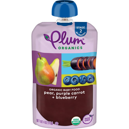 Plum Organics Stage 2 Organic Baby Food - Pear and Mango - 4 oz Pouch - Organic Fruit and Vegetable Baby Food Pouch