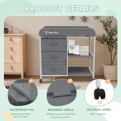 G TALECO GEAR Baby Changing Table, Portable Changing Table, Diaper Changing Station with Waterproof Pad, Changing Table Dresser with 3 Storage Baskets, Mobile Nursery Organizer for Newborn Essentials