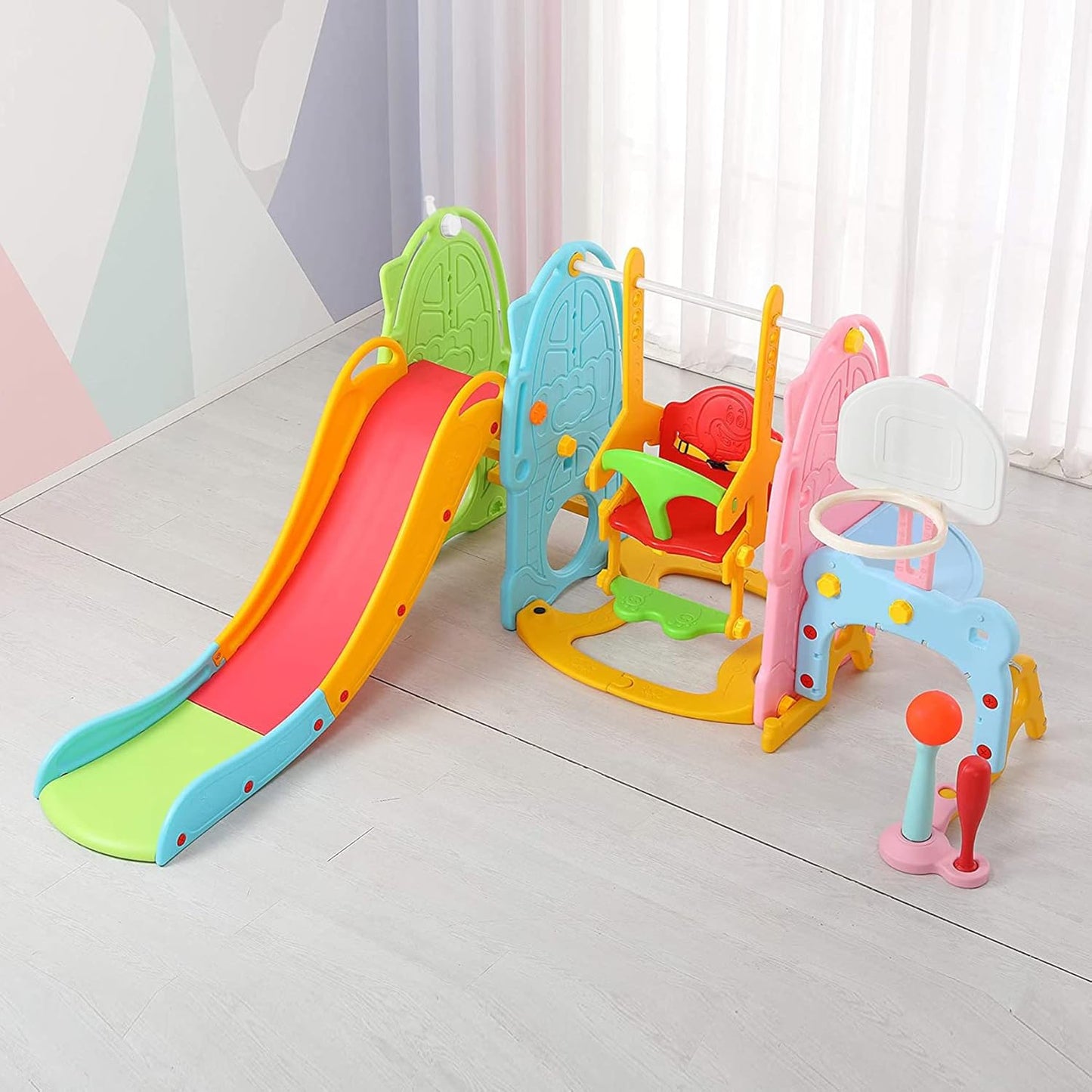 UNICOO - Toddler Slide and Swing Set, Kids Indoor and Outdoor Playground Combination for Boys & Girls (Kids Playground Set-8 in 1 - Mixed Color)