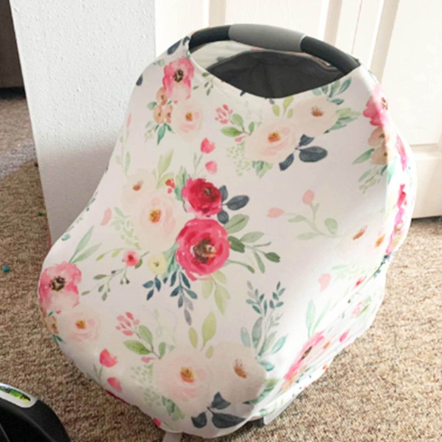 Nursing Cover Breastfeeding, Multi-use Baby CarSeat Cover Girls, Infant Stroller Car Seat Cover, Stretchy Carseat Canopy, Soft Breathable, Peony