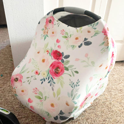 Nursing Cover Breastfeeding, Multi-use Baby CarSeat Cover Girls, Infant Stroller Car Seat Cover, Stretchy Carseat Canopy, Soft Breathable, Peony
