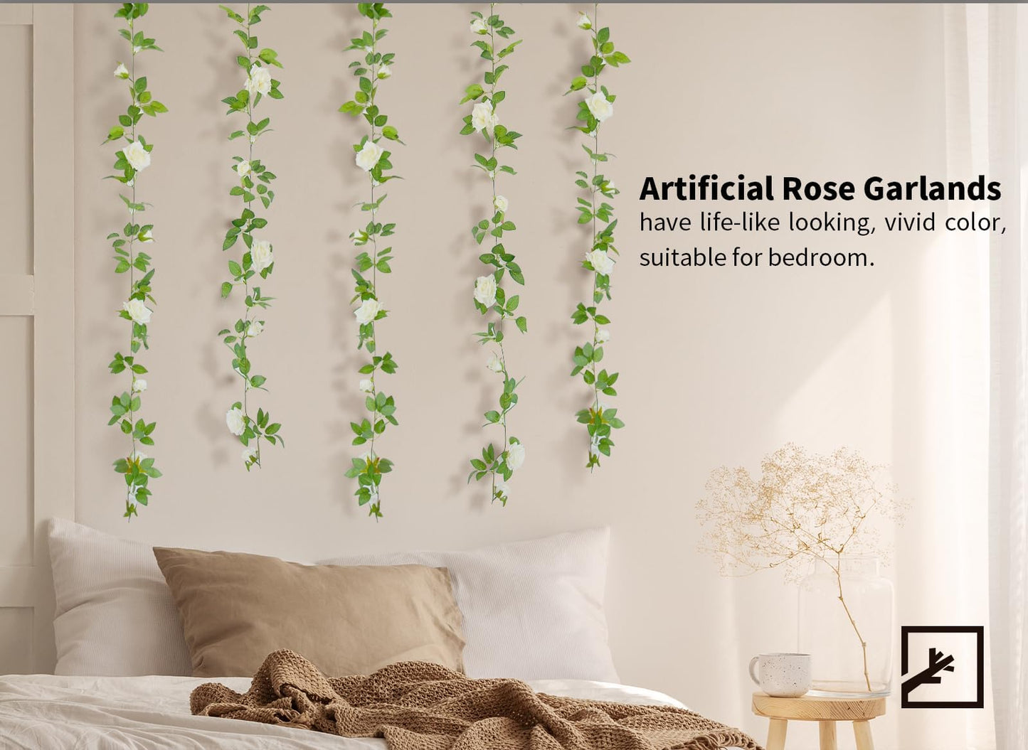 ZIFTY 5Pcs 32.5FT Pink Flower Garland Fake Rose Vines for Tea Party Mother's Day Decorations Faux Artificial Floral Garland Hanging Rose Ivy for Baby Shower Wedding Arch Ceremony Outdoor Wall Decor