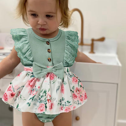 Sinhoon Baby Girl Clothes Newborn Ruffled Sleeveless Romper Floral Dreesy Bodysuit Heaedband 3pcs Baby Girl Summer Clothes
