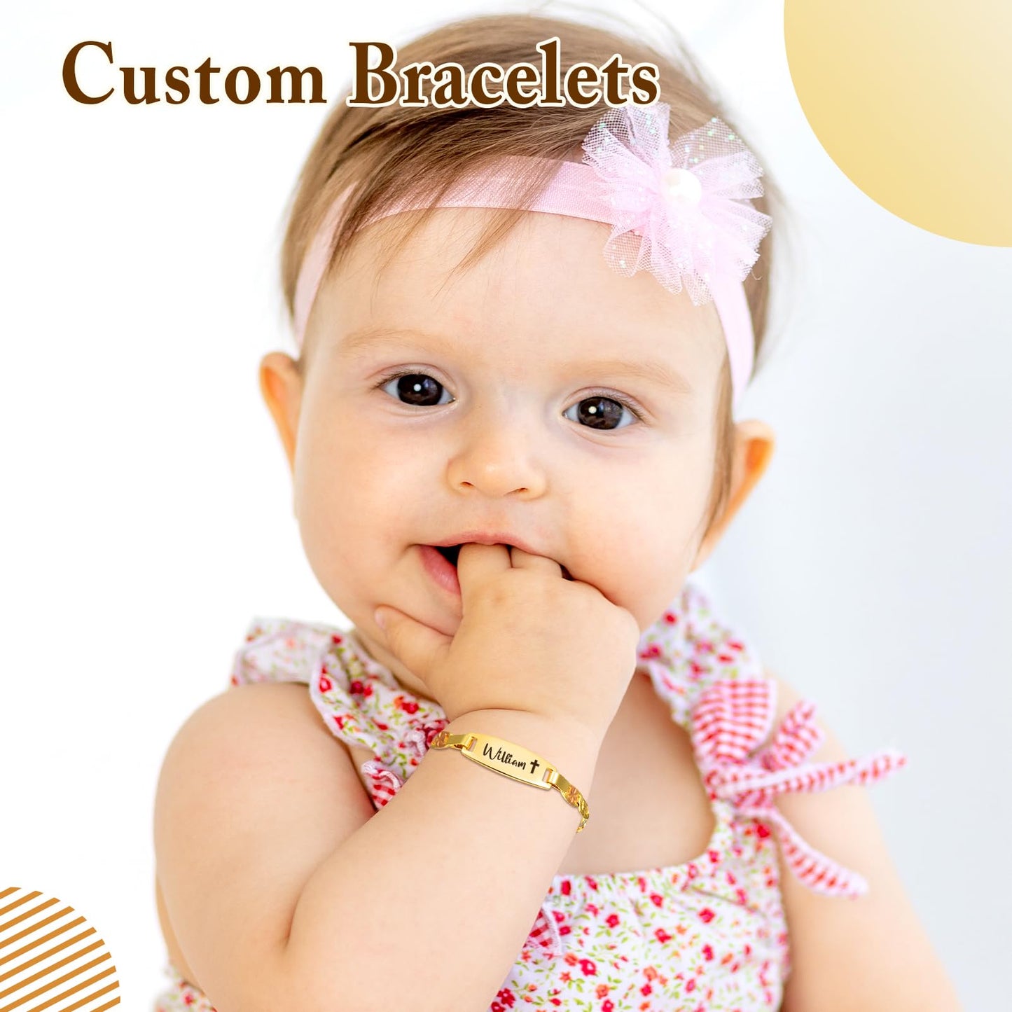 Personalized Baby Name Bracelet, 18K Gold Plated Customized Bracelets Id Protection Bracelet New Born Birthday Gift for Toddler Girls Boys