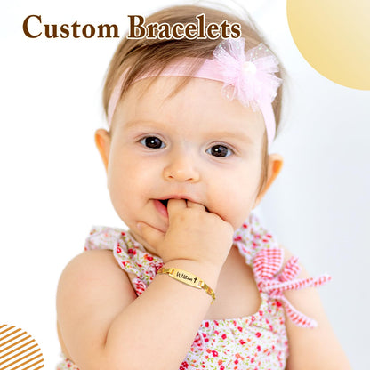 Personalized Baby Name Bracelet, 18K Gold Plated Customized Bracelets Id Protection Bracelet New Born Birthday Gift for Toddler Girls Boys