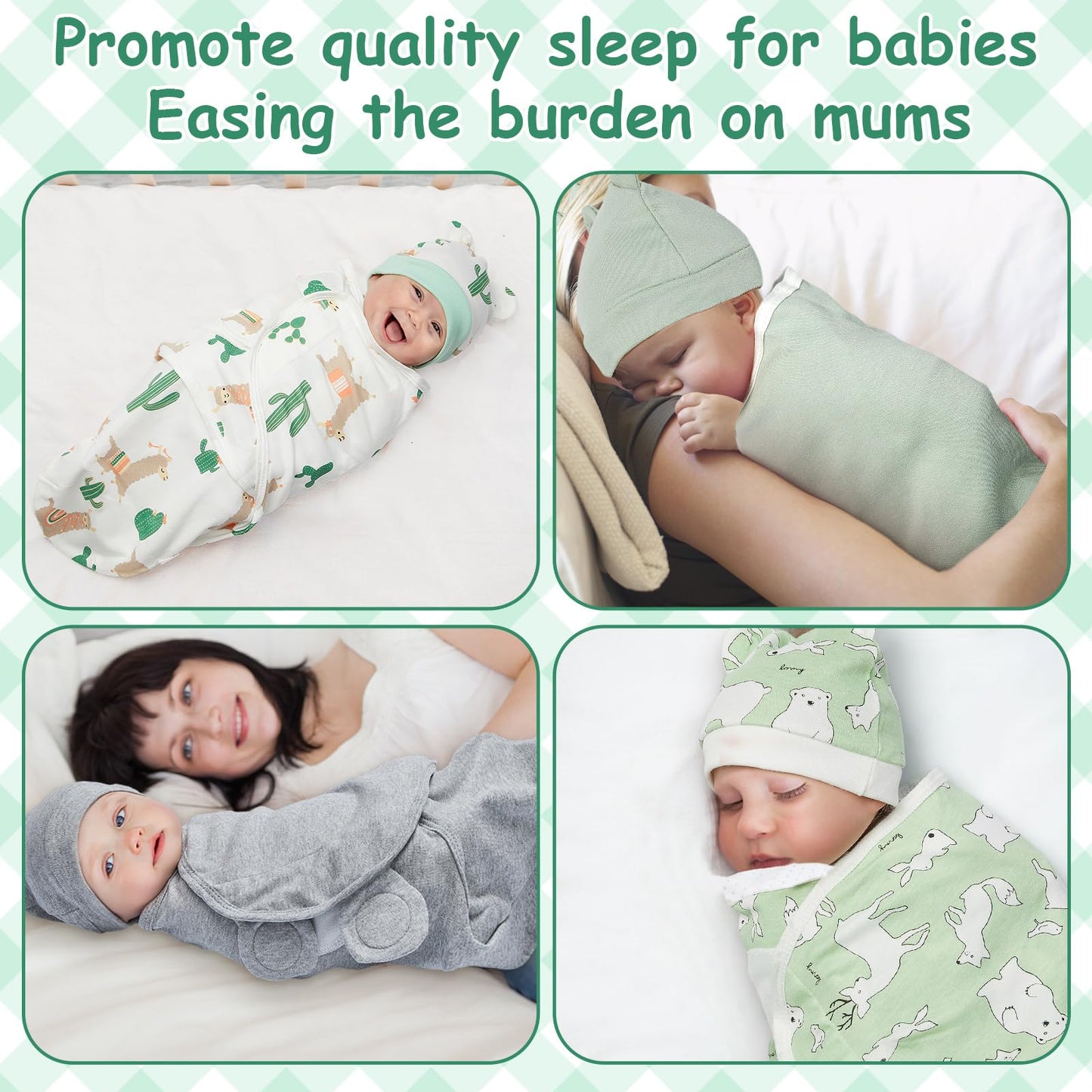 Ramede 6 Pack Baby Swaddle Blanket with Hats Sleep Swaddle for 0-3 Months Newborn Sacks Soft Cotton Wearable for Boy Girl
