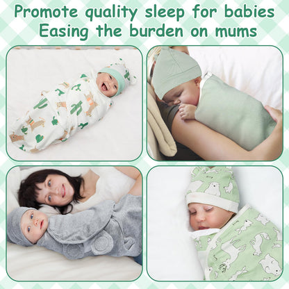 Ramede 6 Pack Baby Swaddle Blanket with Hats Sleep Swaddle for 0-3 Months Newborn Sacks Soft Cotton Wearable for Boy Girl