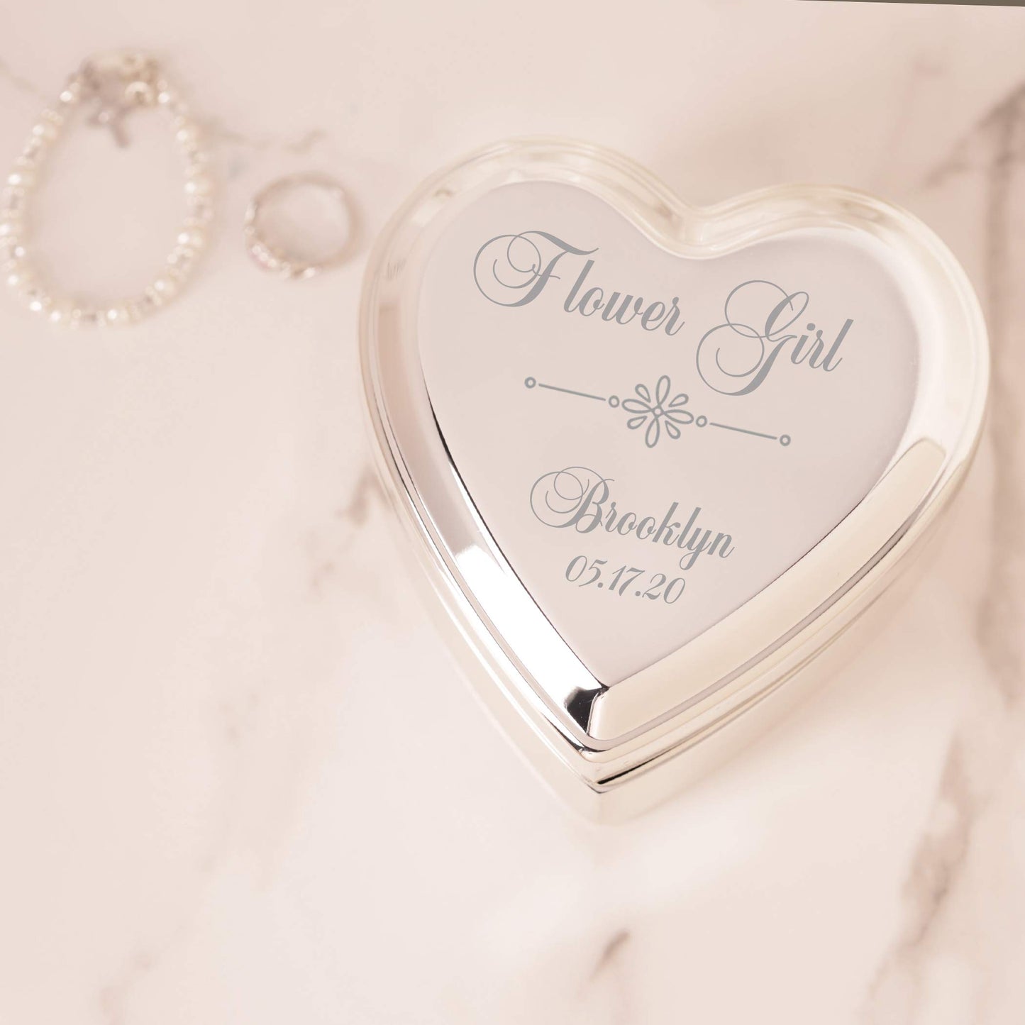 Cherished Moments Personalized Heart Jewelry Keepsake Box with Custom Engraved Cross and Name for Baby Baptism Gift for Girls, Silver Toned