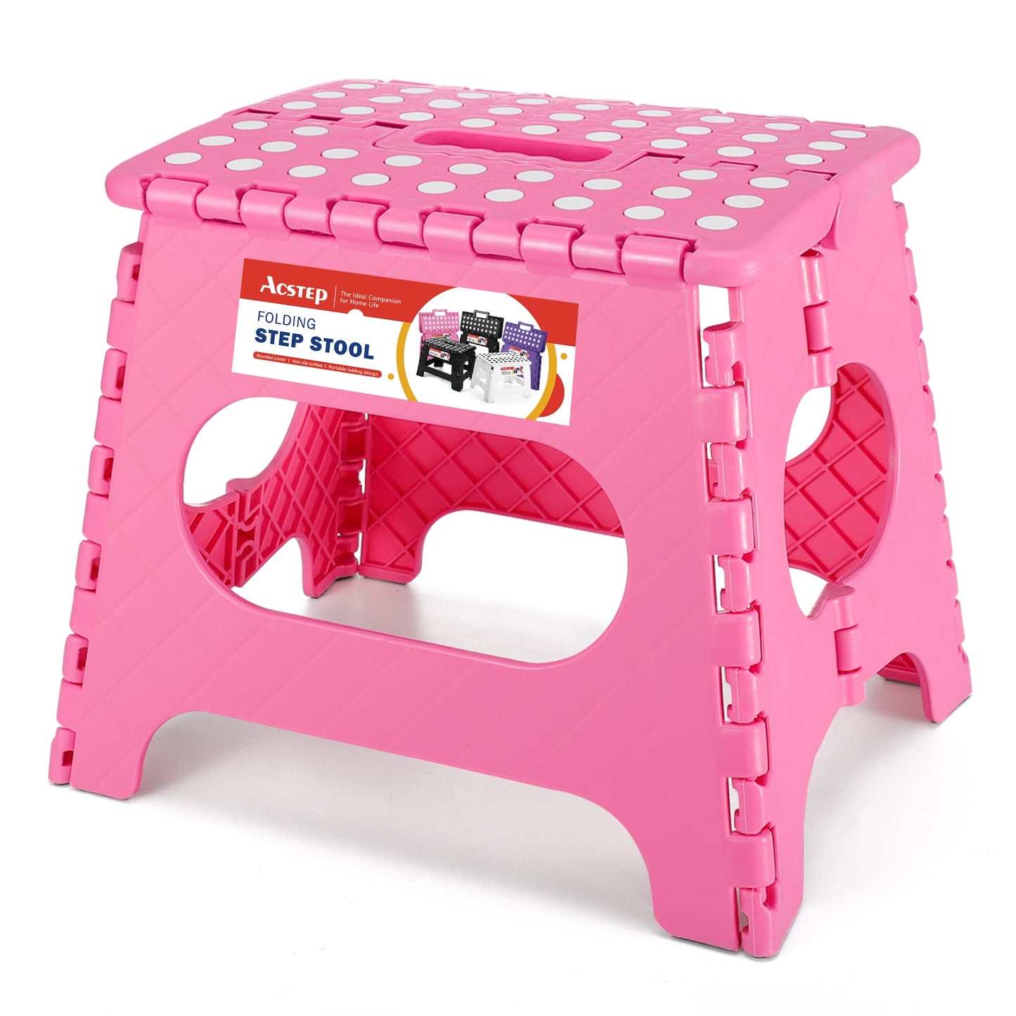 ACSTEP Folding Step Stool 9'' Tall Kids Step Stool Holds Up to 300 lb Plastic Foldable Step Stools for Kids Non-Slip Surface with Carry Handle Collapsible Stool for Home, Outdoor and Indoor(Black)