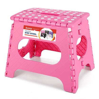 ACSTEP Folding Step Stool 9'' Tall Kids Step Stool Holds Up to 300 lb Plastic Foldable Step Stools for Kids Non-Slip Surface with Carry Handle Collapsible Stool for Home, Outdoor and Indoor(Black)