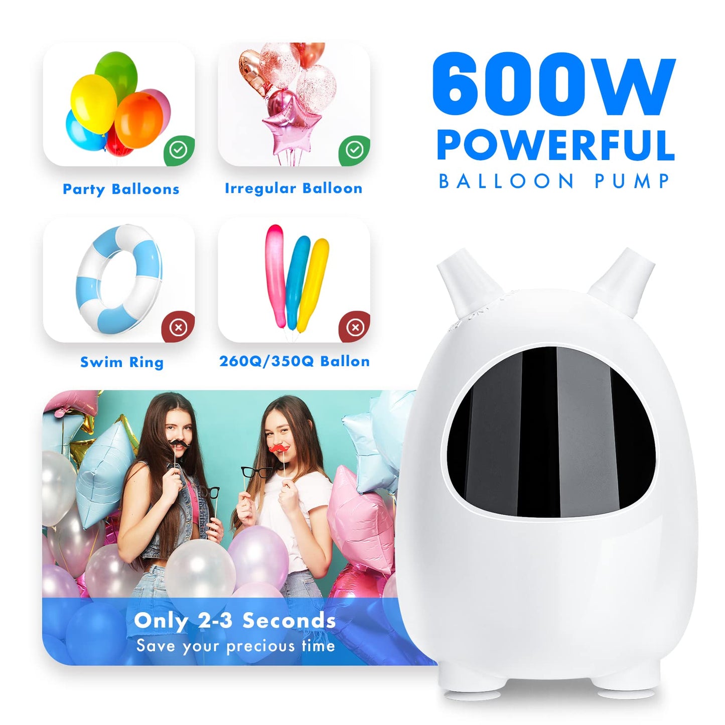 Balloon Pump Electric, SPLAKS Balloons Inflator Air Pump Portable Balloon Blower for Garland Arch, Party Decoration