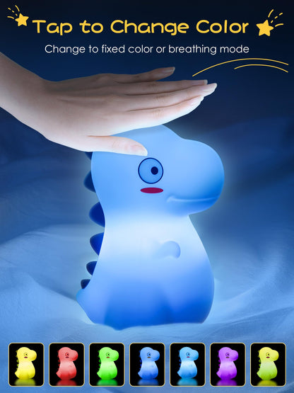 VSATEN Cute Dinosaur Night Light with 7 Color Changing, Touch Lamp Silicone Baby Night Light, Rechargeable Bedside Nursery Lamp for Breastfeeding, Gift for Boys & Girls, Pink