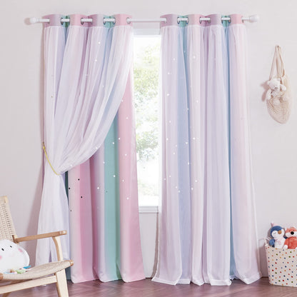NICETOWN Nursery Curtains for Kids, Farmhouse Blackout Curtain Panels for Bedroom, Double Layer Star Hollow-Out Grommet Aesthetic Living Room Toddler Window Curtains, 2 Pcs, W52 x L84, Biscotti Beige