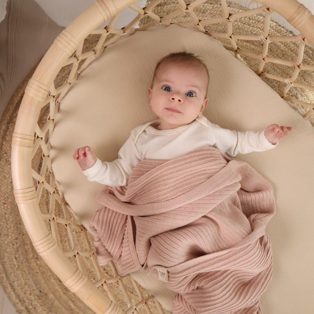 Knitted Organic Cotton Baby Blanket- Swaddle Blanket, 30" x 40" Soft Receiving Blanket for Newborn (Mochachino)