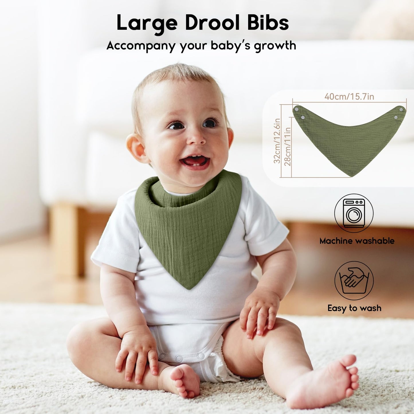 Yoofoss Muslin Baby Bibs 10 Pack Bandana Bibs 100% Cotton 6-Layer Soft Absorbent Drool Bibs for Boys and Girls, Pink Flower