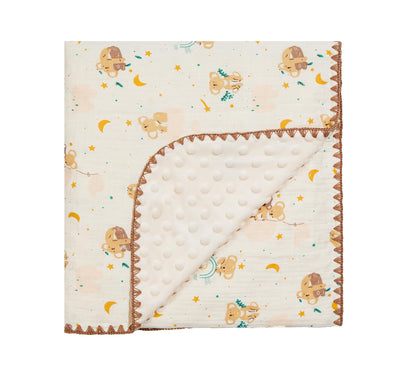 Baby Blanket Double Layer Cotton 40 x 40 Soft Receiving Blanket with Pattern Machine Washable Brown Bear