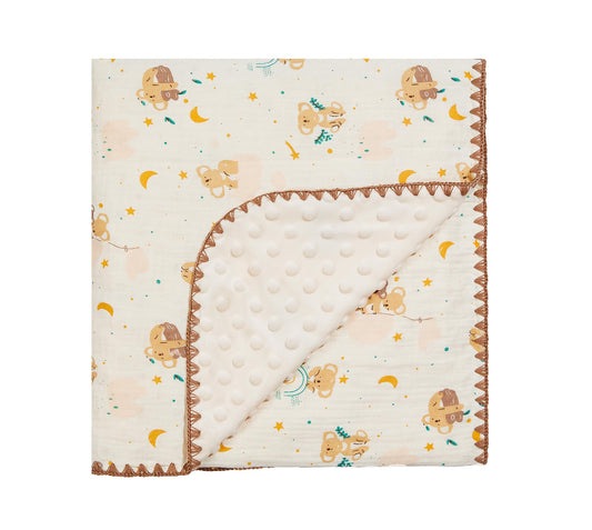 Baby Blanket Double Layer Cotton 40 x 40 Soft Receiving Blanket with Pattern Machine Washable Brown Bear