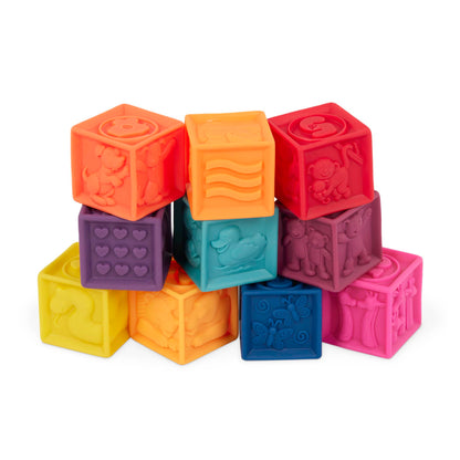 B. toys – Baby Blocks – Stacking & Building Toys For Babies – 10 Soft & Educational Blocks- Numbers, Shapes, Colors, Animals- One Two Squeeze- 6 Months +