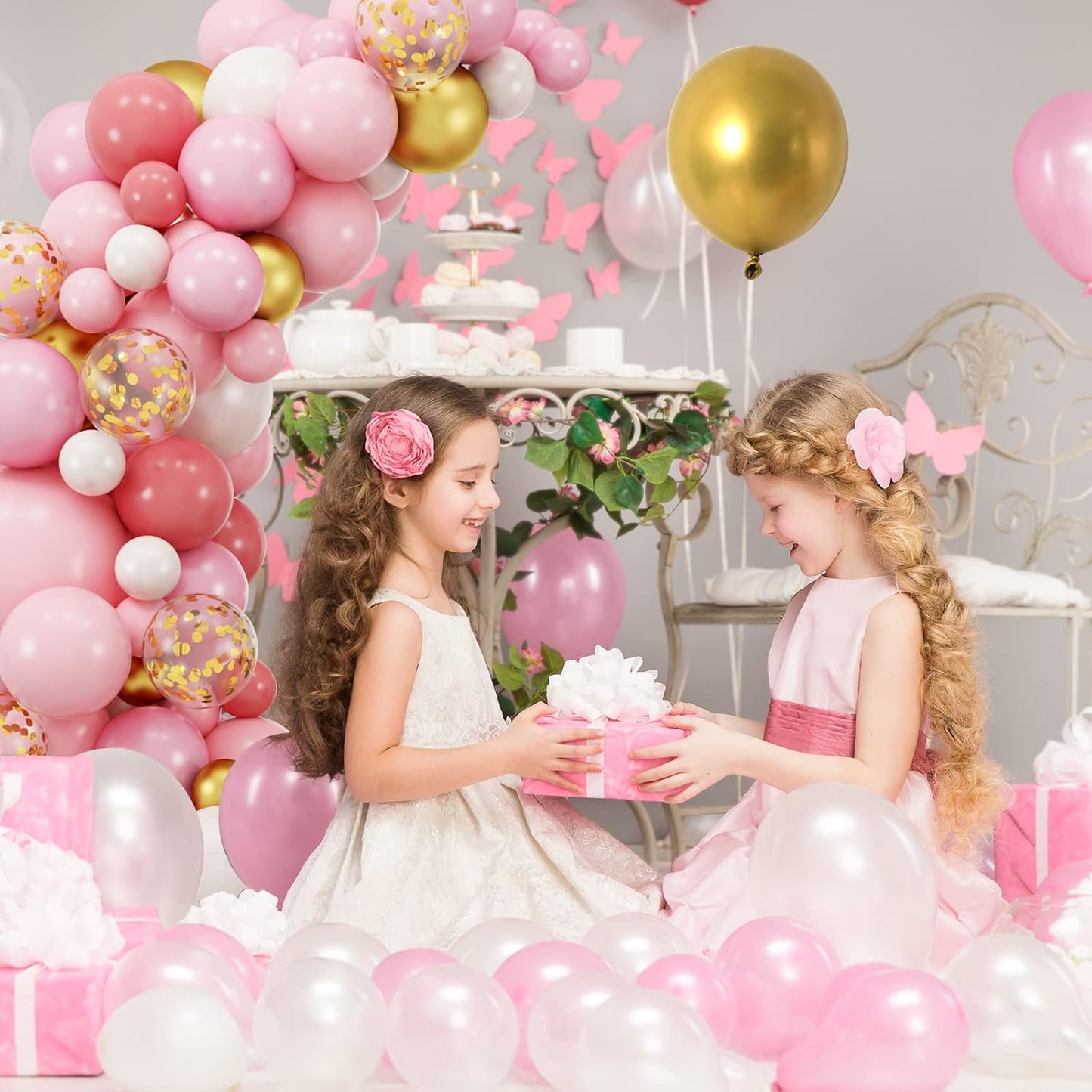 RUBFAC 159pcs Pink and Gold Balloon Arch Kit Pastel Pink White Gold Confetti Latex Helium Balloons for Confession Proposal Wedding Valentine's Day Girl Birthday Baby Shower Party Decorations