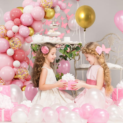 RUBFAC 159pcs Pink and Gold Balloon Arch Kit Pastel Pink White Gold Confetti Latex Helium Balloons for Confession Proposal Wedding Valentine's Day Girl Birthday Baby Shower Party Decorations