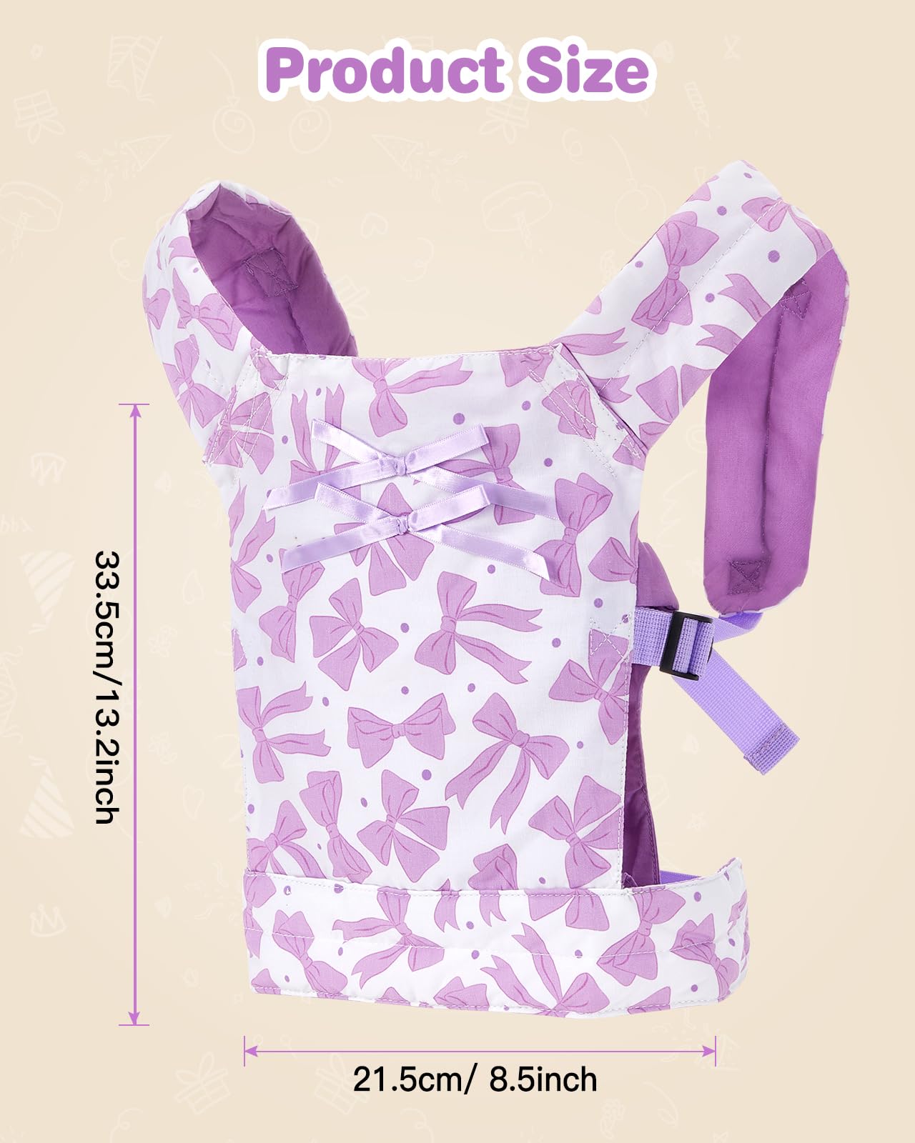 Lictin Baby Doll Carrier, Front and Back Doll Accessories Carrier for Little Girls, with Adjustable Straps for Stuffed Animal Reborn Baby Doll