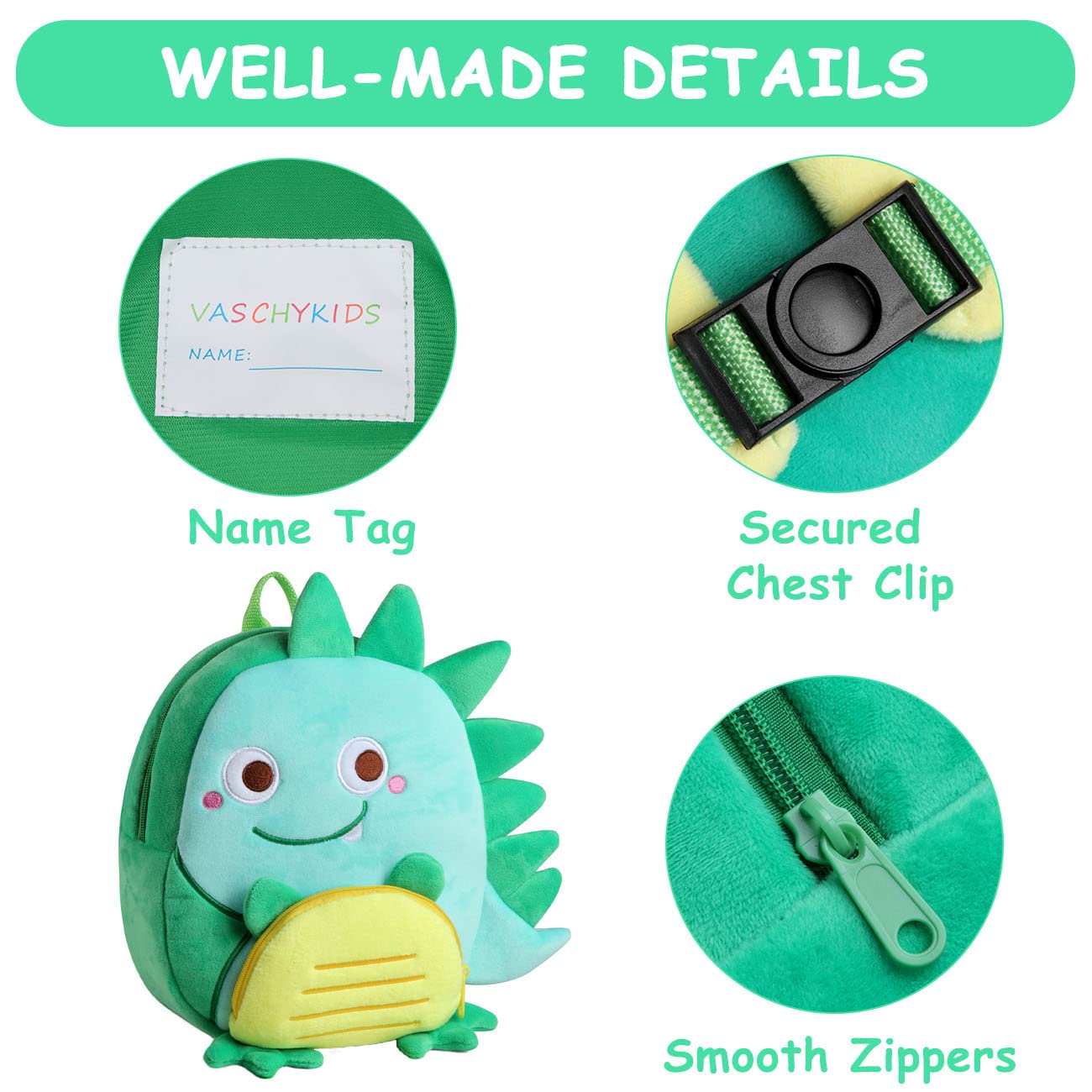 VASCHY Toddler Backpack, Baby Boys and Girls Cute Plush Animal Small Daycare Backpack for Baby Little Kids Yellow Cat