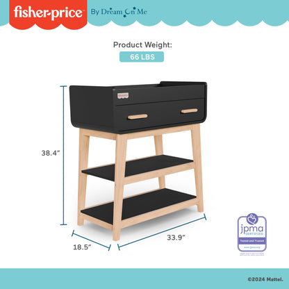 Fisher-Price Iris/Siesta Changing Table by Dream On Me, Blush Pink, JPMA & Greenguard Gold Certified, with a Bottom Closed Drawer and Two Open Shelves for Storage