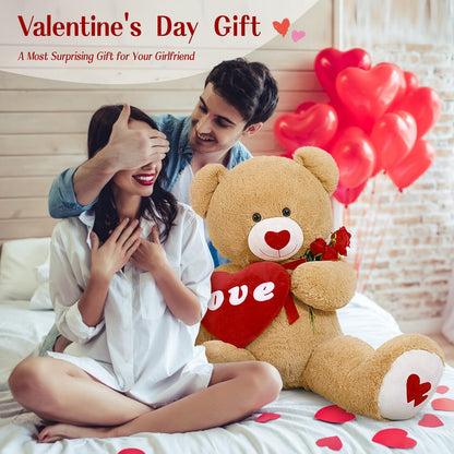 MorisMos Smile Giant Teddy Bear, 51inch Large Stuffed Bears with Big Footprints, Big Stuffed Animals Cuddly Plush Gifts for Girlfriends, Boyfriend, Dark Brown