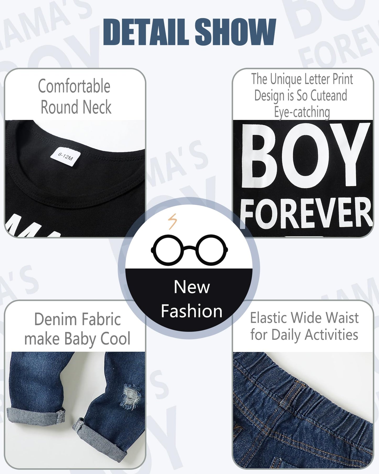 NZRVAWS Baby Boy Clothes Toddler Outfit Infant 6 12 18 24 Months2 3 4T Sweatsuit Ripped Jeans Fall Winter Clothing