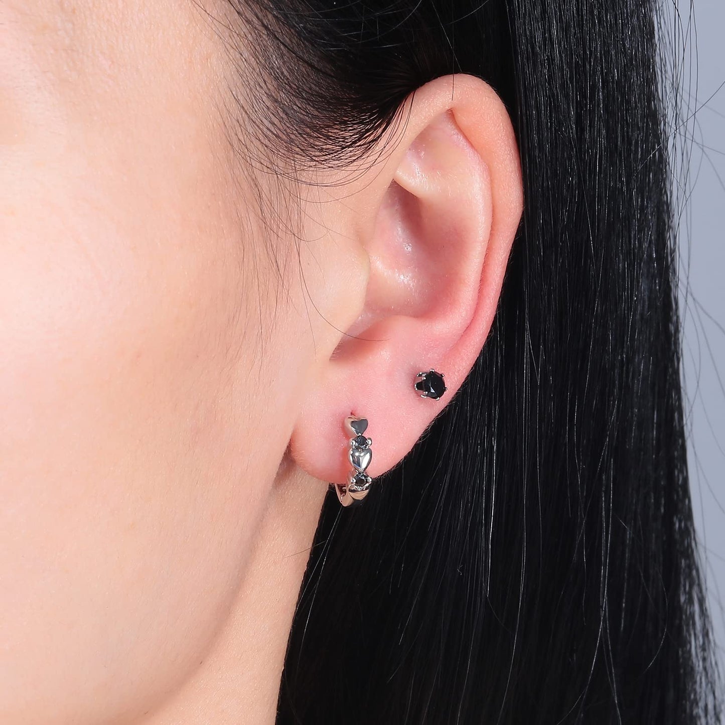 CiNily 14K White Gold Plated Small Hoop Earrings for Women Girls Heart Cubic Zirconia Hypoallergenic Earrings