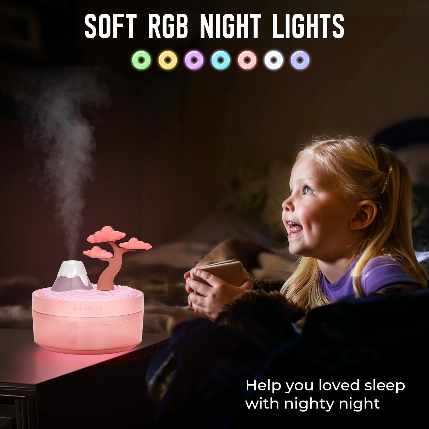 Cute Flower Mini Humidifier, 260ml Gardenia Desktop Humidifiers for Bedroom, Portable Small Cool Mist Humidification for Home, Baby Nursery, Office & Indoor Plants, USB Powered (Pink)