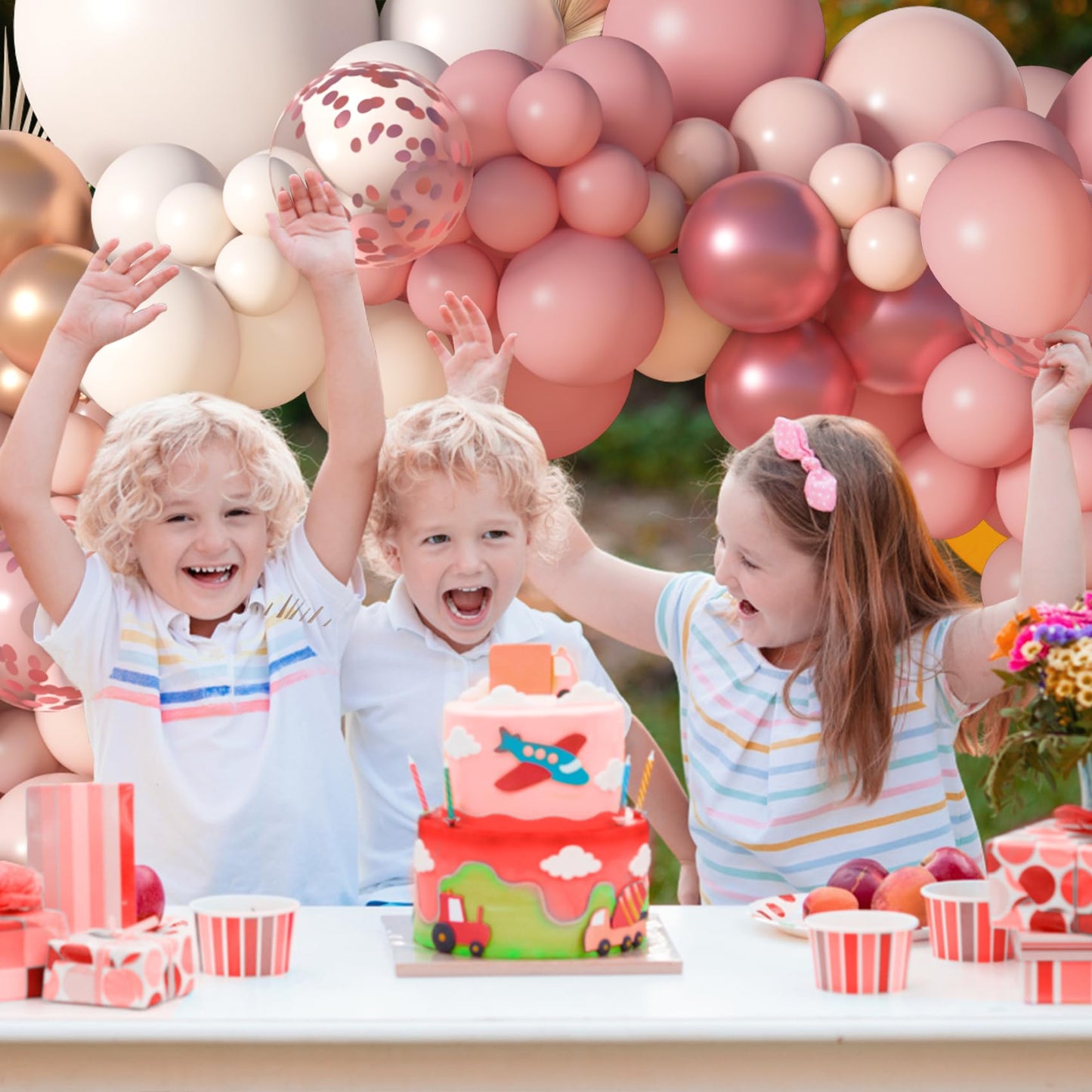 Amandir 173Pcs Pink Blue Green Balloon Arch Garland Kit, Dusty Baby Pink Mauve Pastel Mist Haze Green Blue Gold Confetti Balloons for Baby Shower Gender Reveal Wildflower Birthday Party Decorations