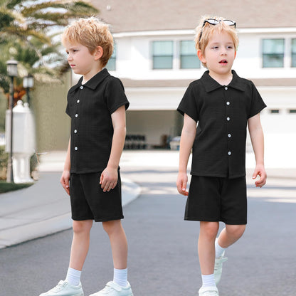 U·nikaka Baby Boys 2 Piece Summer Outfits Casual Toddler Short Sets Little Boys Button Down Shirts Tops and Shorts 2-6Y