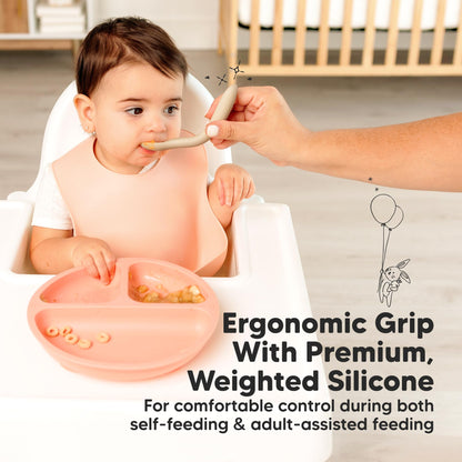 KeaBabies Silicone Baby Spoons, Self Feeding 6-12 months - 3-Pack Baby Weaning Eating Utensils, Toddler First Food Training Spoon, Infant, Kids Feeding Supplies Essential Set, Dishwasher-safe (Slate)
