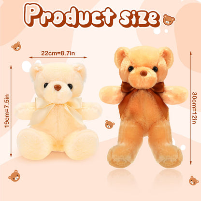 HyDren 6 Pcs Bear Stuffed Animal Plush Toys Soft Plush Dolls Bear Sleeping and Playing Toys for Baby Shower Decoration Boy(Fuzzy Style,Brown)