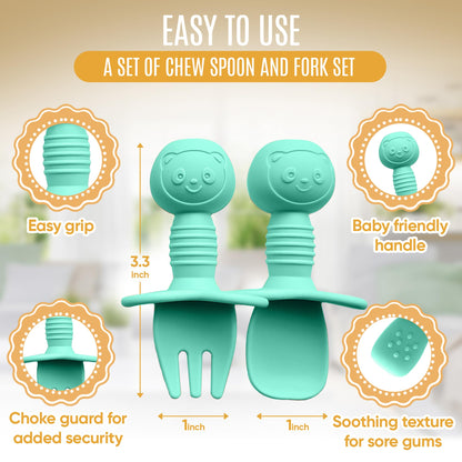4pc Silicone Baby Spoons Self Feeding Baby Utensils 6-12 Months - 3 Baby Spoon - 1 Baby Fork - Toddler Cutlery Set - BPA Free, Dishwasher Safe, Baby Eating Essentials (Light pink/Army Green)