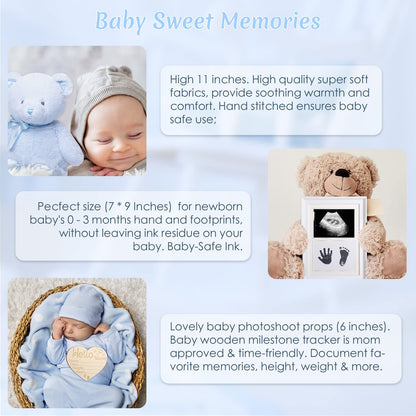 Baby Gift Set for Newborn, New Baby Boy Gift Basket, Newborn Essentials Hat Onesie Bear Toys Keepsake Blanket Infant Diaper Changing Pad Bibs, Baby Shower Gifts for Boys