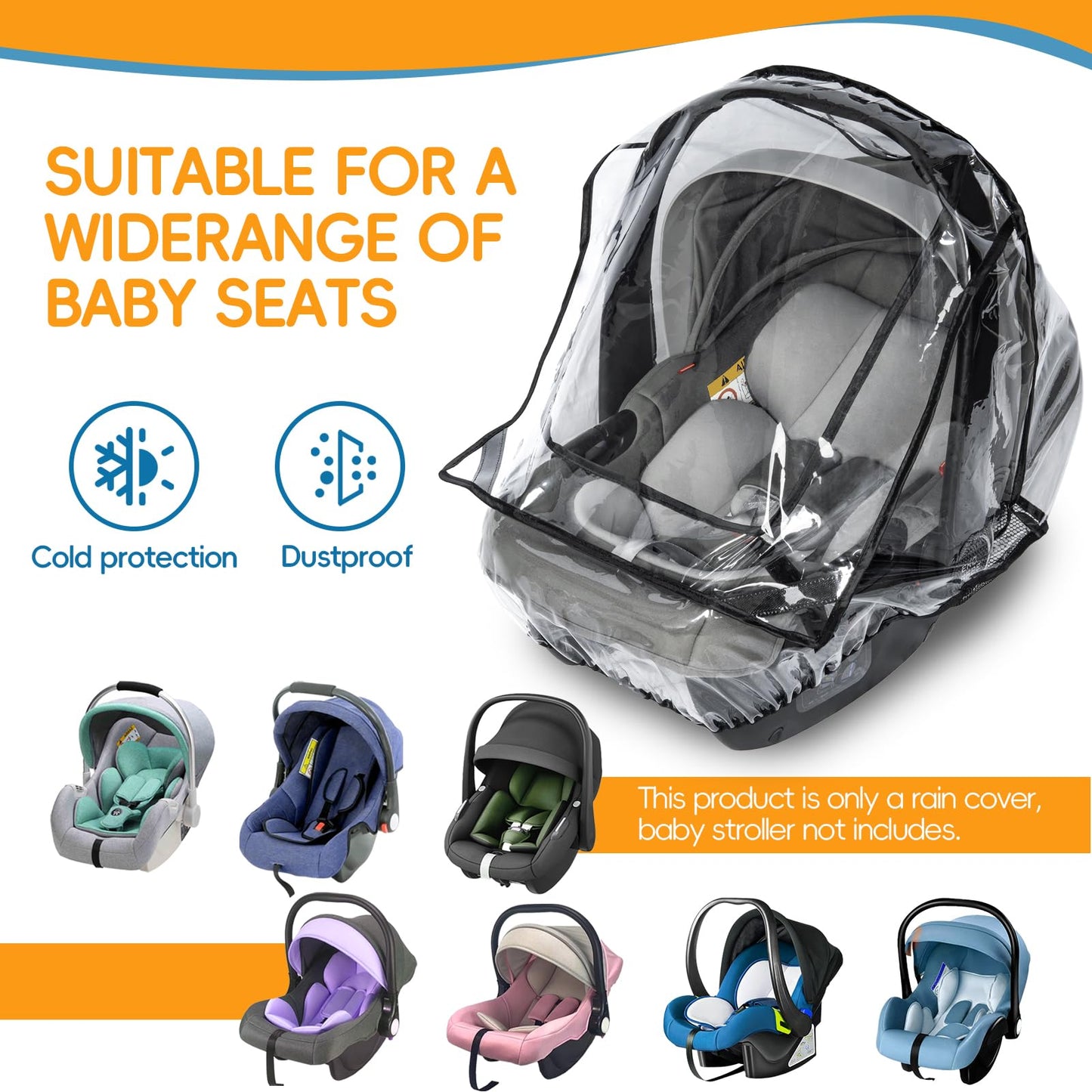 bemece Car Seat Rain Cover, Baby Car Seat Rain Cover Universal with Side Ventilation and Quick-Access Large Window, Protected from Rain, Snow, Wind and Dust, Baby Travel Accessories
