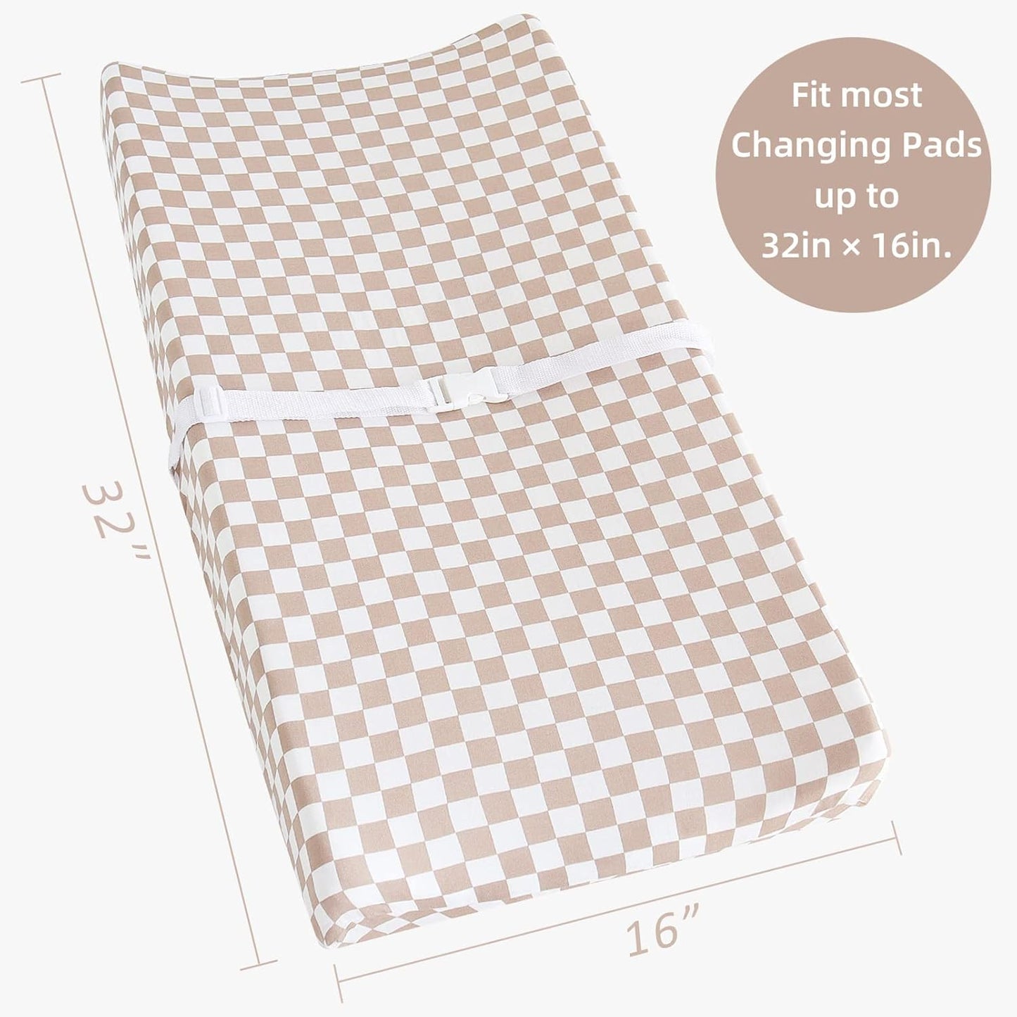 LifeTree Diaper Changing Pad Cover for Boys Girls - Soft Muslin Fitted Changing Table Sheets - 16"x32" Viscose from Bamboo Cotton Blend - Tan Checkered Print