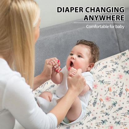 Vegan Leather Baby Changing Mat - Wipeable Portable Changing Pad, Foldable Travel Changing Mat for Baby, Newborns Toddlers Shower Gifts (Flower,20"*28")