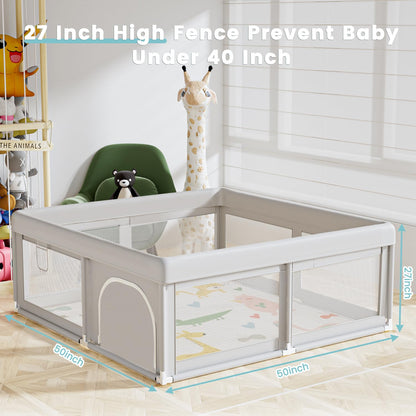 Baby Playpen 50x50 Inch, Play Pens for Babies and Toddlers Baby Fence Baby Play Yards for Indoor & Outdoor with Breathable Mesh Anti-Fall Playpen