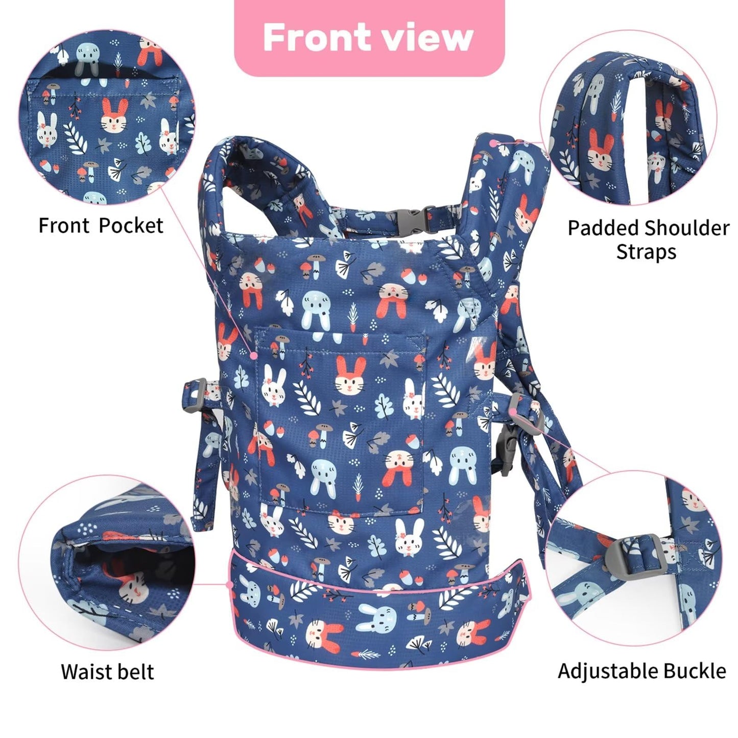 Baby doll carrier for baby girl Premiums soft straps and skin-friendly webbing stuffed animal carrier for kids and toddler facing in facing out and backpack 18 inch doll little flowers design