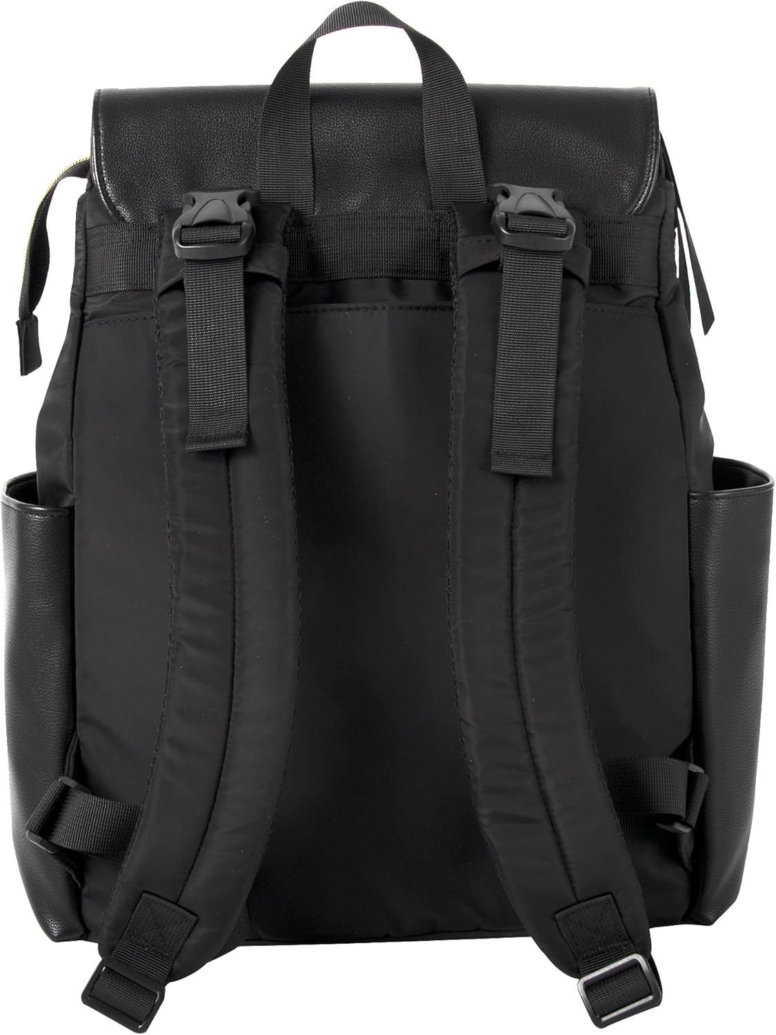 Jessica Simpson Black Vegan Leather Diaper Bag Backpack with Baby Changing Mat Pad, Stroller Strap Clips, 2 Pc. Set
