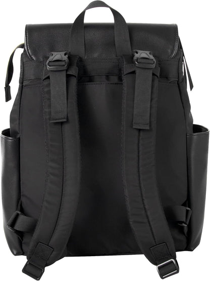 Jessica Simpson Black Vegan Leather Diaper Bag Backpack with Baby Changing Mat Pad, Stroller Strap Clips, 2 Pc. Set