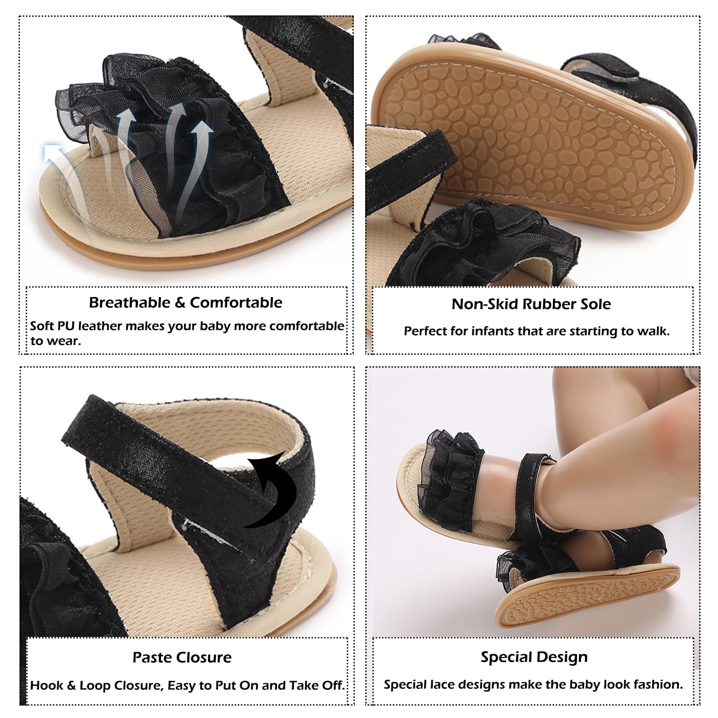 Timatego Infant Baby Girls Summer Sandals Anti-Slip Soft Sole with Flower Toddler First Walkers Crib Dress Shoes